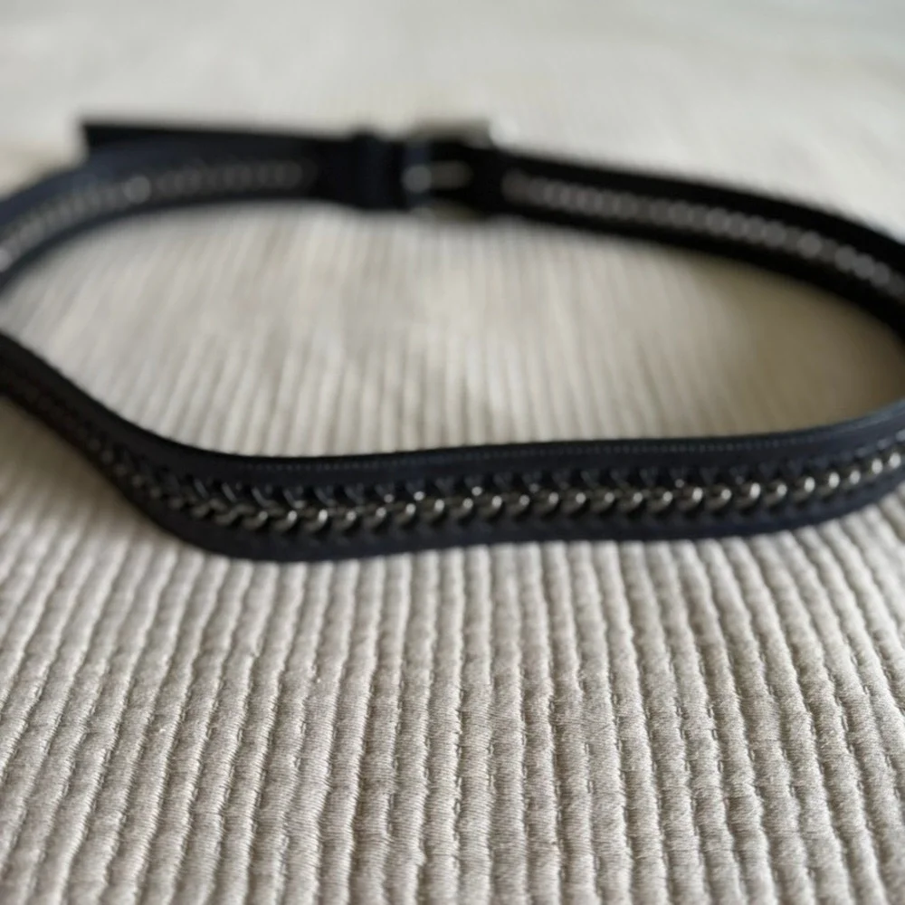 Calvin Klein Mens Leather Chain Link Belt Size 40 Black Silver Casual Jeans